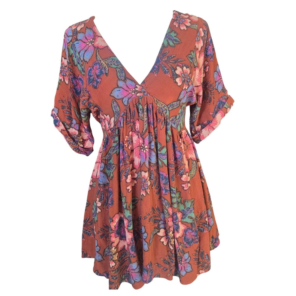 O'Neill Beach Boho Floral Plunging V-Neck Flutter Sleeve Mini Dress XS Festival
